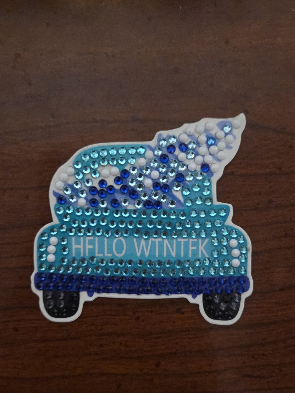 Blue Rhinestone Car Magnet with White Accents